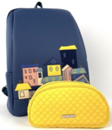 Рюкзак жіночий + косметичка Alba Soboni N23009 синій-жовтий