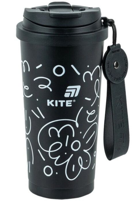 Термокружка з трубочкою Kite K25-1226-1 чорна, 550 мл