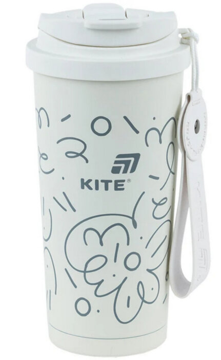 Термокружка з трубочкою Kite K25-1226-3 біла, 550 мл